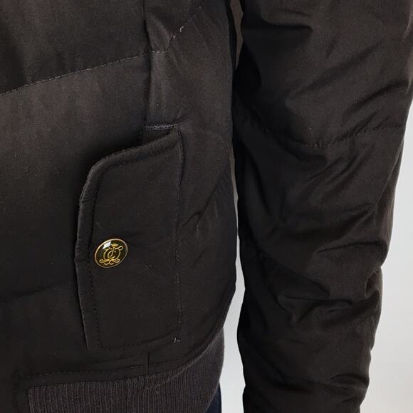 Juicy Couture Puffer Down Jacket Hoodie Coat Brown & Gold Hardware - Picture 10 of 13